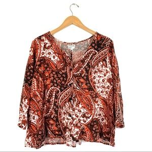 RVCA red paisley print button up shirt medium